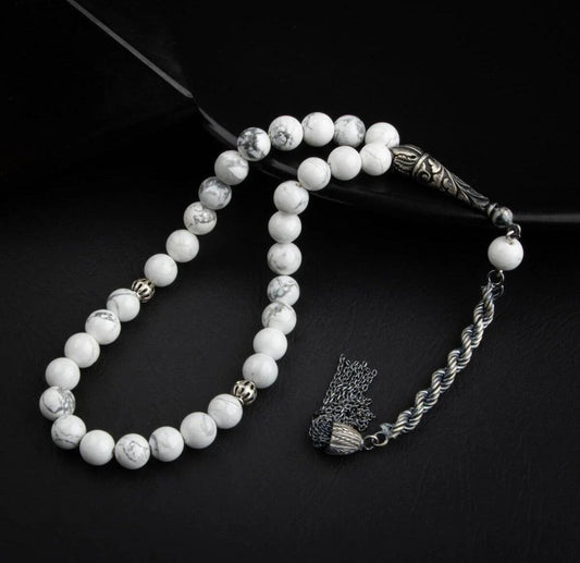 Howlite Natural Stone 8mm Oxidized Silver Prayer Beads