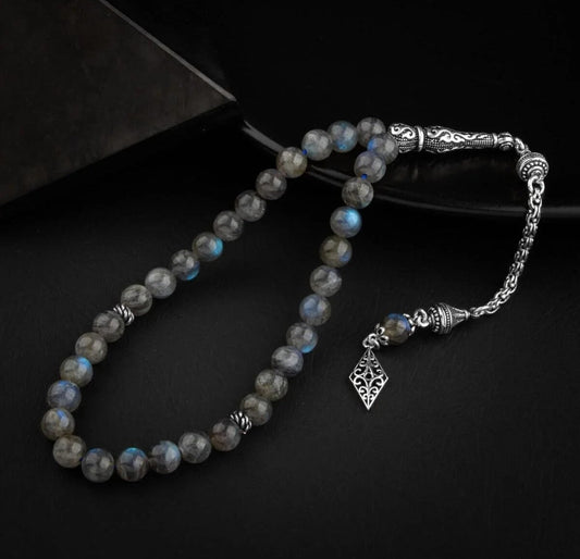 Labradorite Natural Stone 8mm Silver Prayer Beads