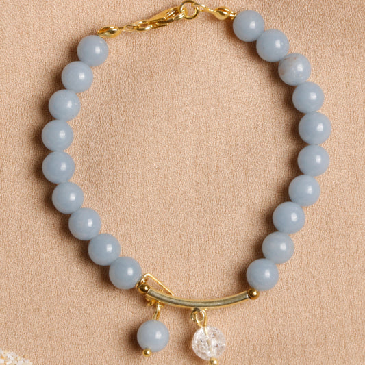"Heavenly Calm" Angelite and Quartz Bracelet with Silver Accents
