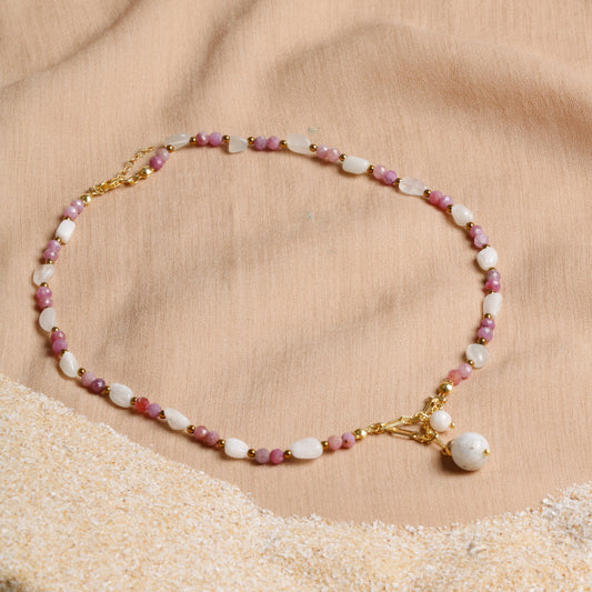 "Moonlit Elegance" Moonstone and Ruby Necklace with Silver Accents