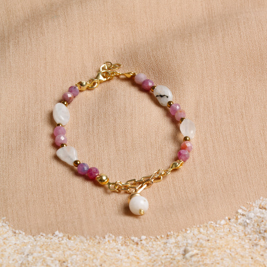 "Starlight Serenity" Moonstone and Tourmaline Bracelet with Silver Accents