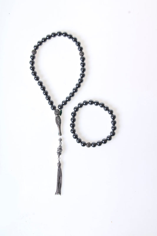 Terahertz 925 Sterling Silver 8 mm Prayer Beads and Bracelet Set