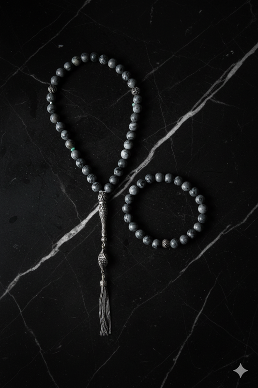 Jasper 925 Sterling Silver 8 mm Prayer Beads and Bracelet Set