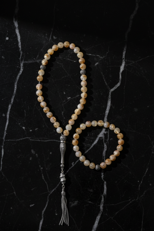 Citrine 925 Sterling Silver 8mm Prayer Beads and Bracelet Set