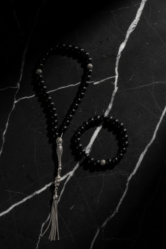 Shungite 925 Sterling Silver 8 mm Prayer Beads and Bracelet Set