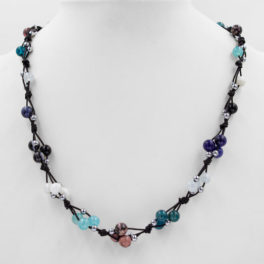 Malachite, Aventurine, Lapis Lazuli, Amethyst, Citrine and Agate Natural Stone Macrame Necklace