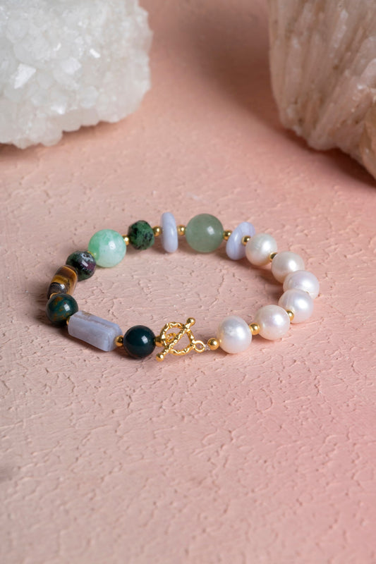 Cancer Zodiac Sign Silver Clasp Natural Stone Bracelet (SK:269)