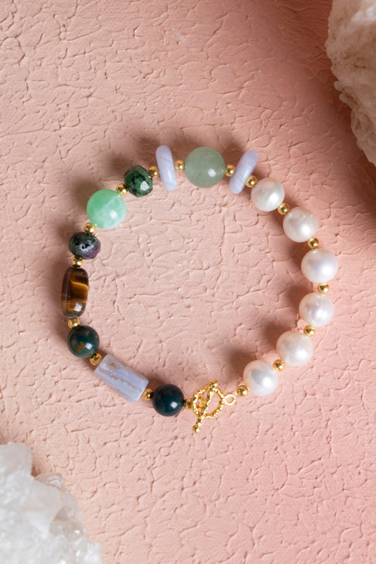 Cancer Zodiac Sign Silver Clasp Natural Stone Bracelet (SK:269)