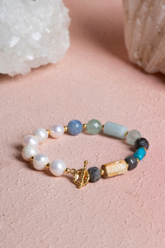 Aquarius Zodiac Sign Silver Clasp Natural Stone Bracelet (SK:272)