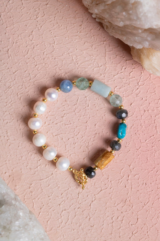 Aquarius Zodiac Sign Silver Clasp Natural Stone Bracelet (SK:272)