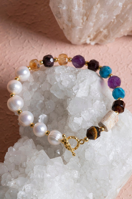Scorpio Zodiac Sign Silver Clasp Natural Stone Bracelet (SK:273)