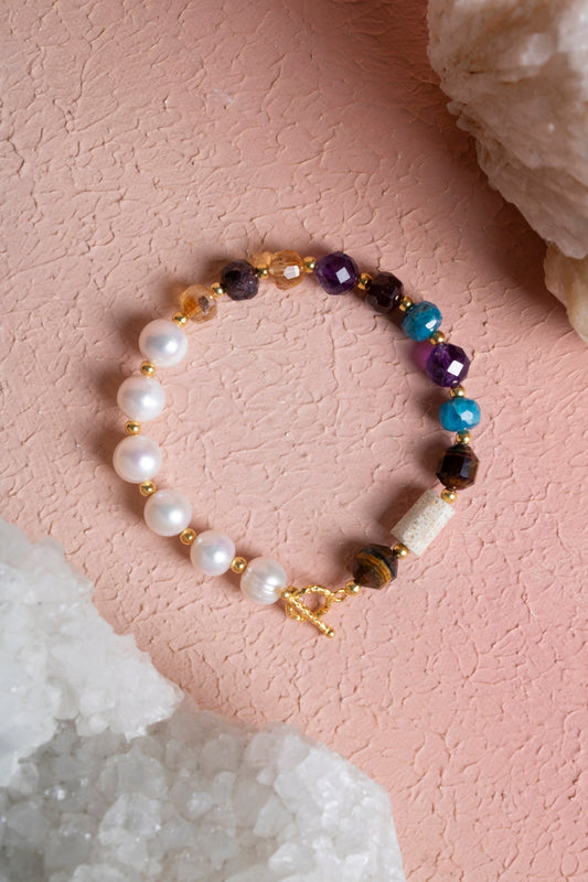 Scorpio Zodiac Sign Silver Clasp Natural Stone Bracelet (SK:273)