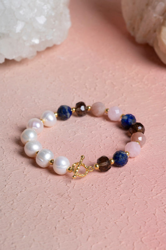 Libra Zodiac Sign Silver Clasp Natural Stone Bracelet (SK:274)