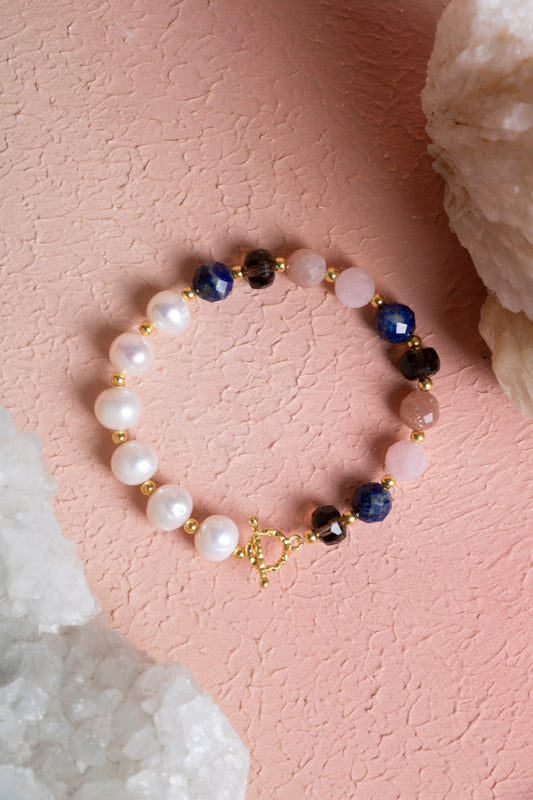 Libra Zodiac Sign Silver Clasp Natural Stone Bracelet (SK:274)