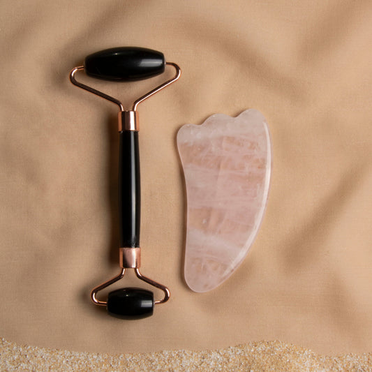 Obsidian Roller & Rose Quartz Crow’s Foot Gua Sha Massage Set