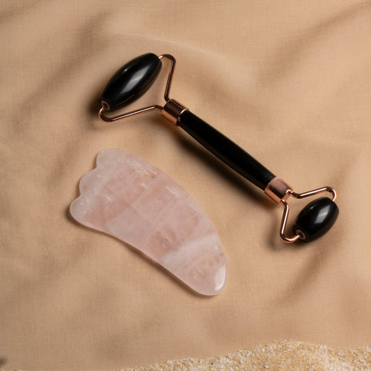 Obsidian Roller & Rose Quartz Crow’s Foot Gua Sha Massage Set