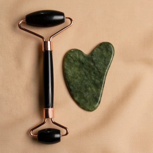 Obsidian Roller & Jade Heart-Shaped Gua Sha Massage Set