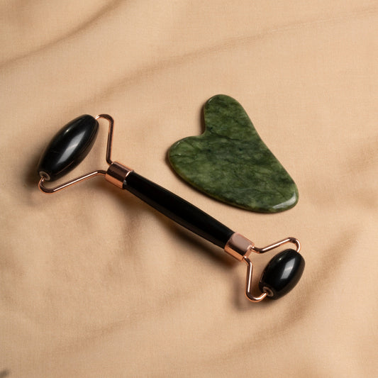 Obsidian Roller & Jade Heart-Shaped Gua Sha Massage Set