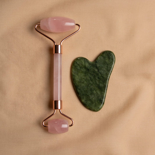 Rose Quartz Roller & Jade Heart-Shaped Gua Sha Massage Set