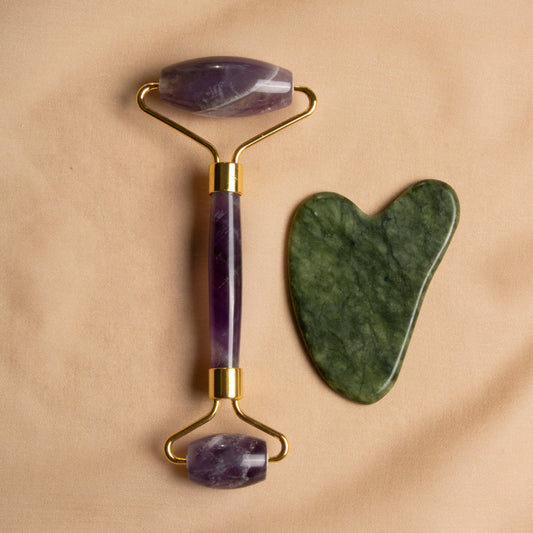 Amethyst Roller & Jade Heart-Shaped Gua Sha Massage Set
