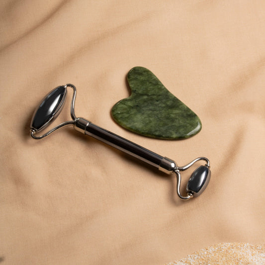 Terahertz Roller & Jade Heart-Shaped Gua Sha Massage Set