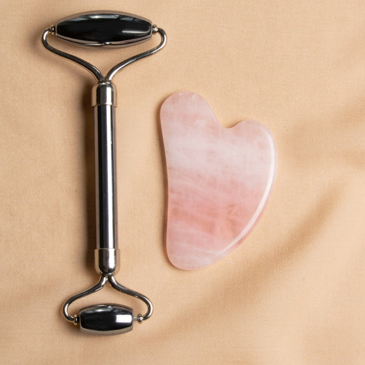 Terahertz Roller & Rose Quartz Heart-Shaped Gua Sha Massage Set