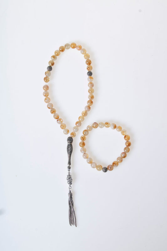 Citrine 925 Sterling Silver 8mm Prayer Beads and Bracelet Set