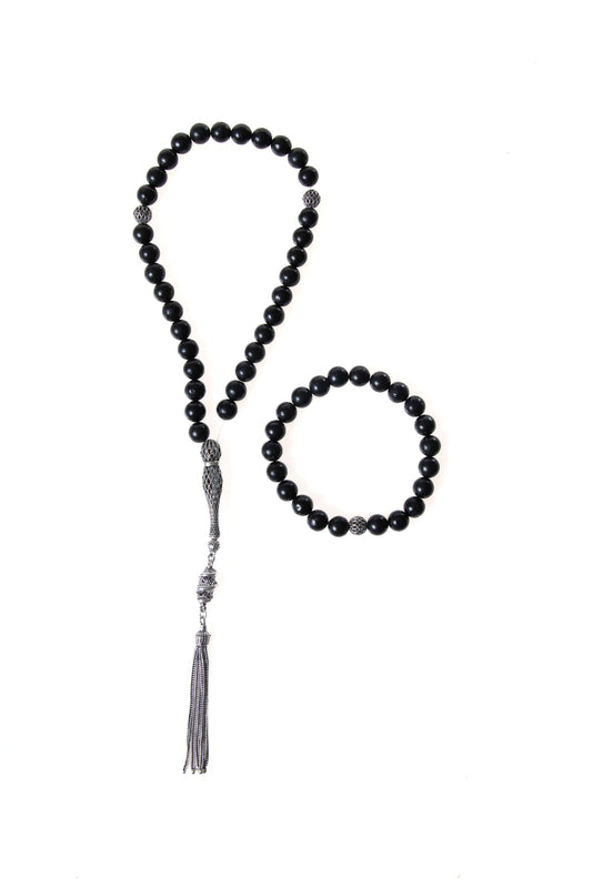 Shungite 925 Sterling Silver 8 mm Prayer Beads and Bracelet Set
