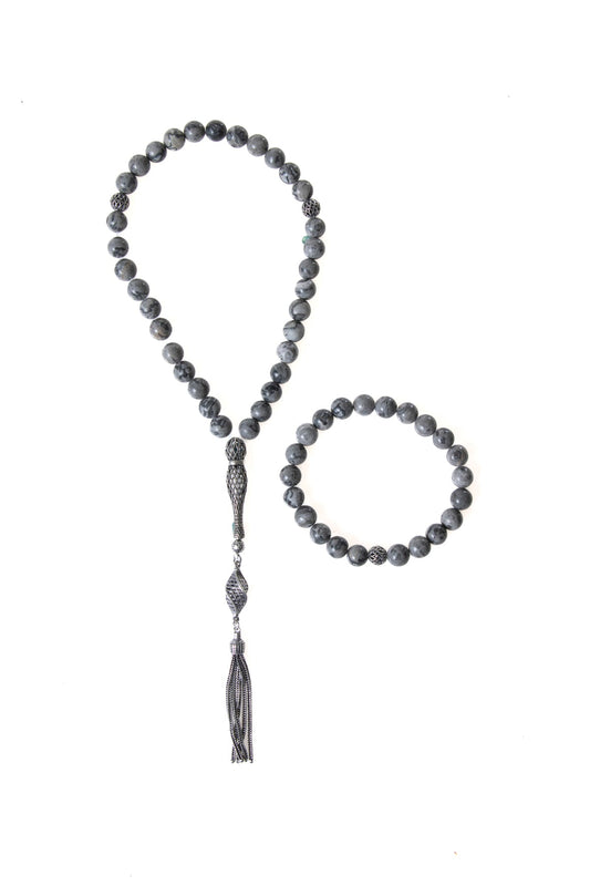 Jasper 925 Sterling Silver 8 mm Prayer Beads and Bracelet Set