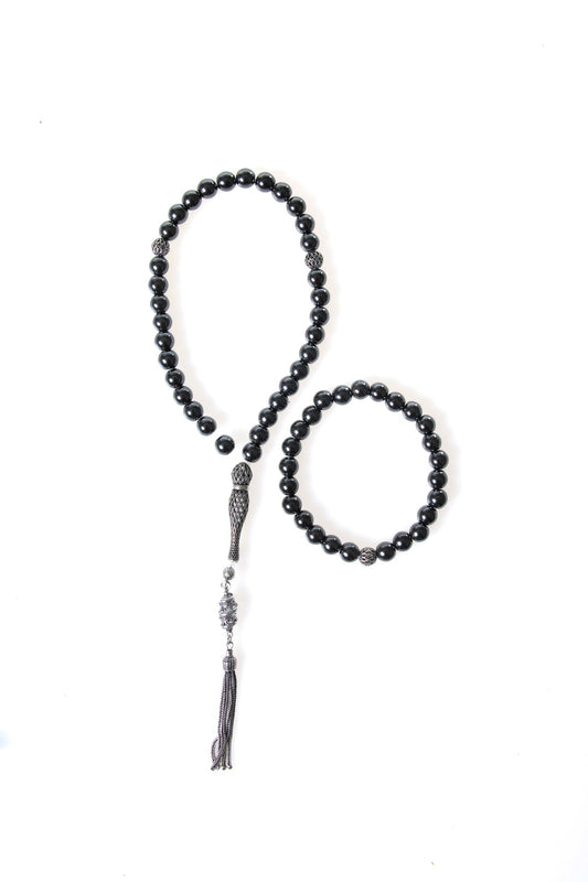 Hematite 925 Sterling Silver 8mm Prayer Beads and Bracelet Set